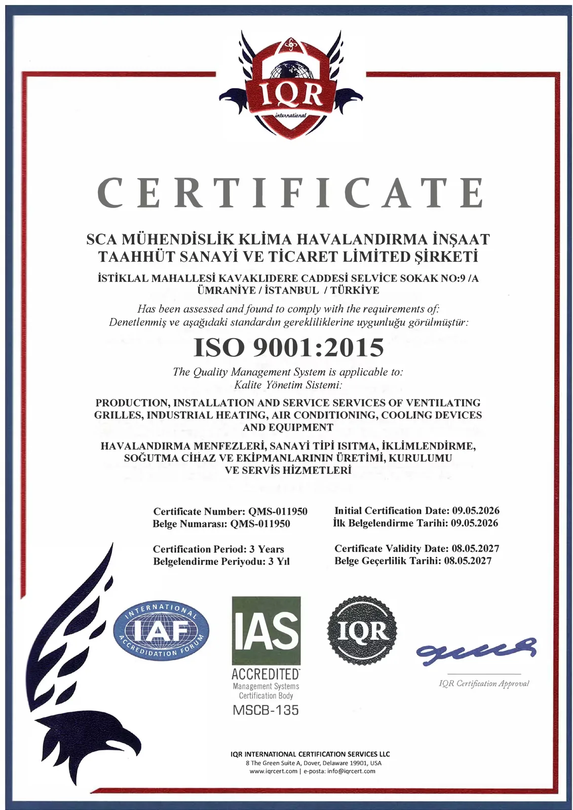 ISO 9001:2015 certificate