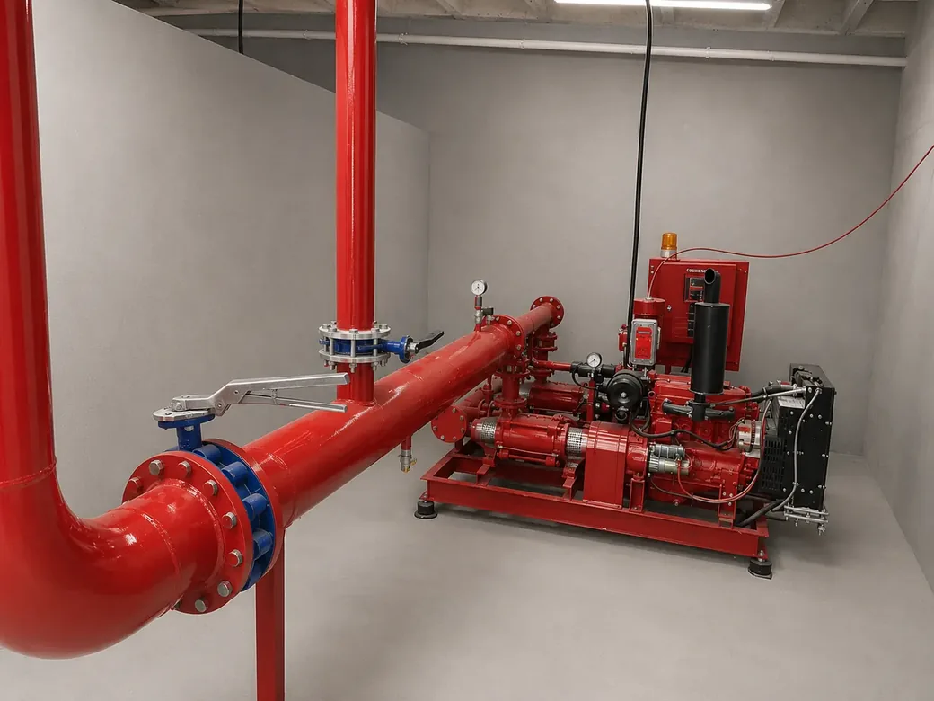 Yangın pompa grubunu ana boru hattına bağladık.