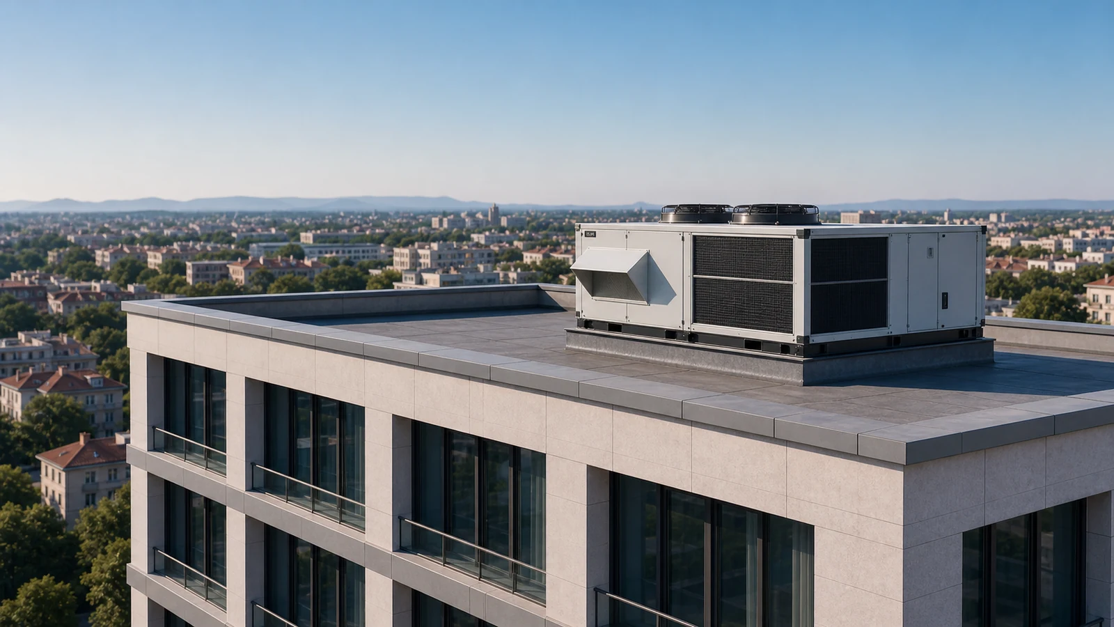 A packaged rooftop air-conditioning unit on a commercial roof.