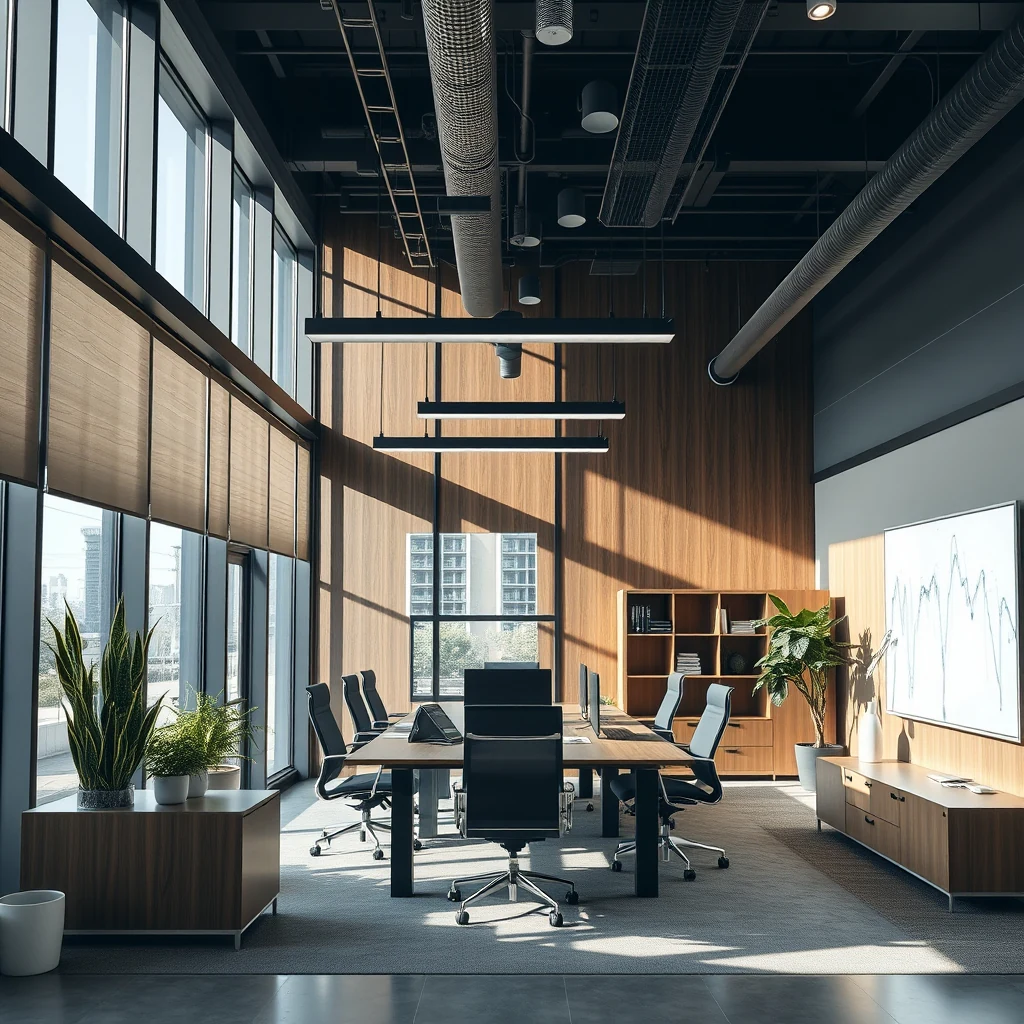 A modern office interior with coordinated ceiling services.